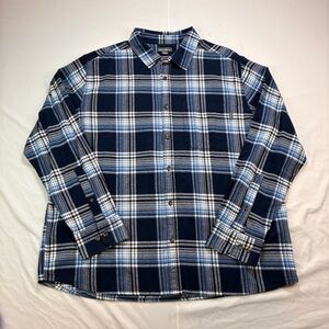 Eddie Bauer Flannel Navy and White Plaid Button-Down Shirt